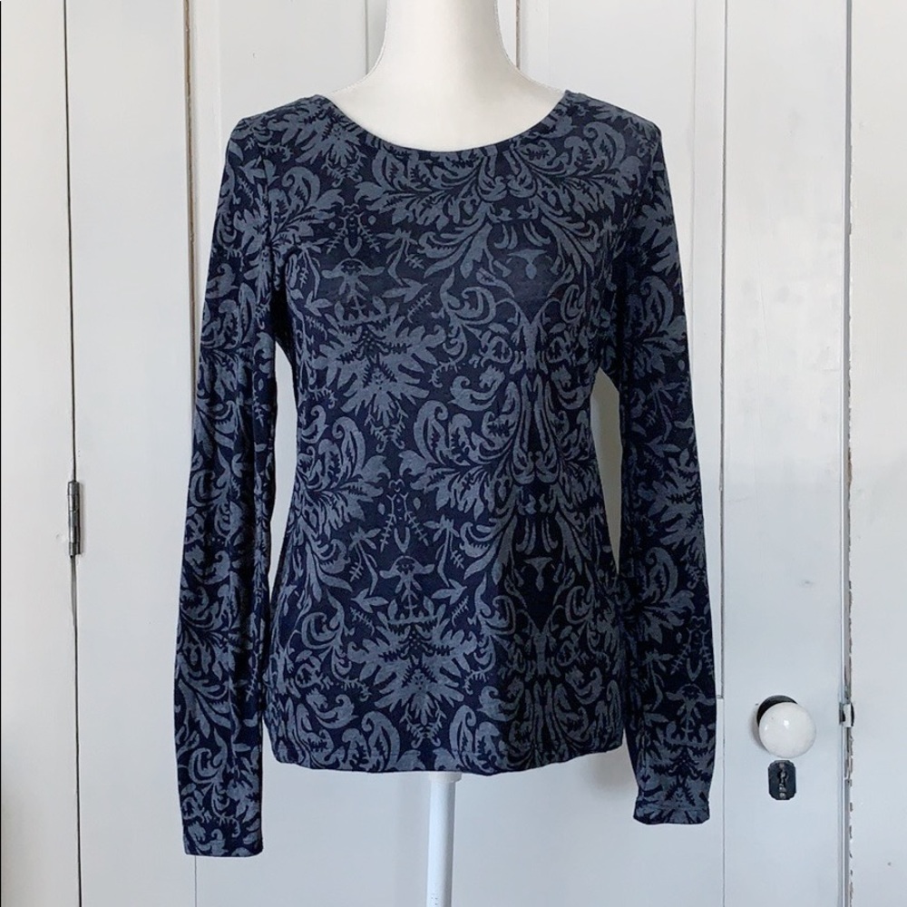 LOFT navy blue floral long sleeve top - EUC